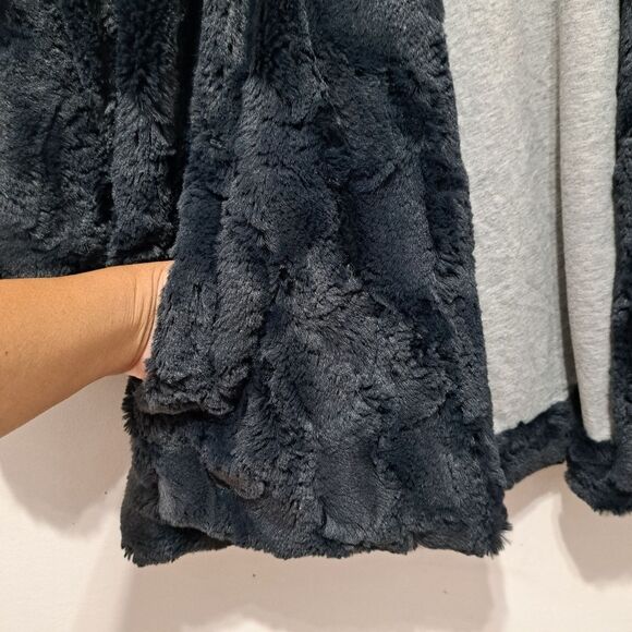 Tiny Edition For Anthropologie Faux Fur Open Front Jacket Medium Navy - Picture 14 of 17